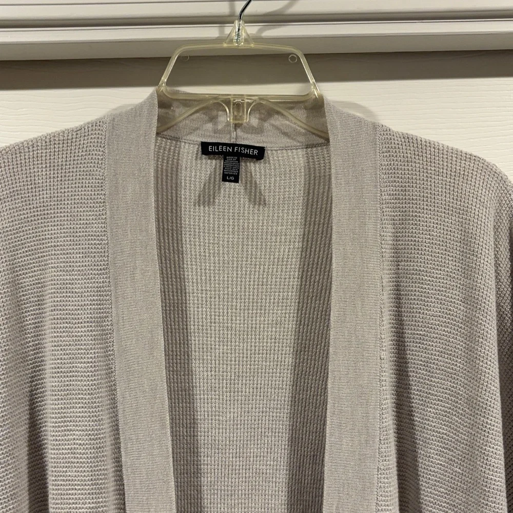 Eileen Fisher Light Gray Open Front Cardigan Size L like new - Picture 2 of 7